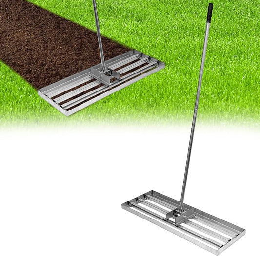 Lawn Leveling Rake, Stainless Steel Lawn Leveler Tool with 30"x10" Large Ground Plate and 6 Ft Adjustable Handle, Yard Leveling Rakes for Backyard, Garden, Golf Course