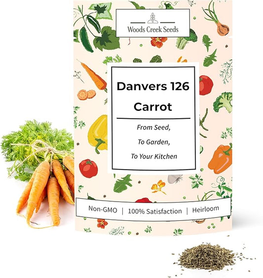 Woods Creek Seeds: Danvers 126 Carrot Seeds for Planting - Over 2,800 Heirloom Carrot Seed Pack - Non-GMO Carrots Seeds for Planting Outdoors or Indoors - Beginner Friendly Vegetable Gardening