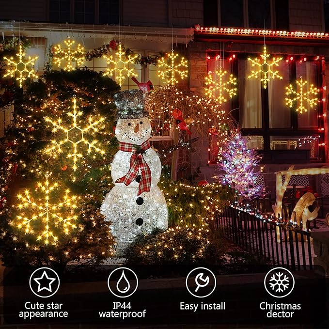 Tuanse 8 Pcs Christmas Silhouette Window Lights Christmas Snowflake Lights with Remote Control LED Lighted Snowflake Decorations Xmas for Window Wall (Warm White)