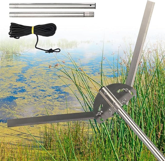 Lake Weed Cutter, Heavy Duty Large Aquatic Pond Plant Cutting Tool with Adjustable Cutting Angles,33 Foot Throw Rope,Pond Rake Weed Puller Killer for Cattail,Reed,Lilly,Chara Algae Removal Garden Tool