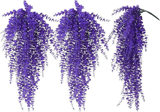 RECUTMS Artificial Hanging Plants Fake Plants Greenery Vines Aritificial Plants Eucalyptus Purple Leaves Hanging Vines Plant Colorful Outdoor Faux Vines Wall Decoration(Pure Purple)
