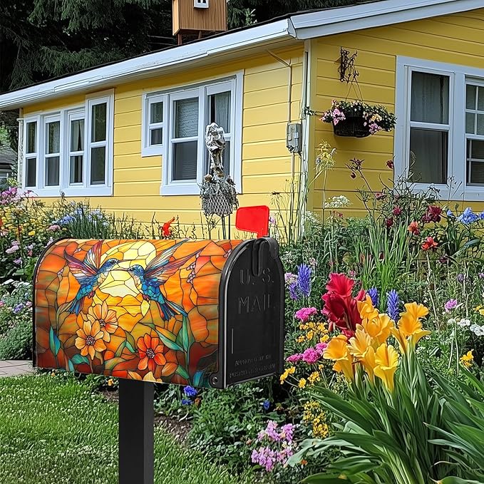 Artistic Birds Mailbox Covers Fall Autumn Mail Box Wraps Magnetic Standard Size 21x18 inch Vintage Floral Sun Mailbox Cover for Garden Outdoor Yard Decor