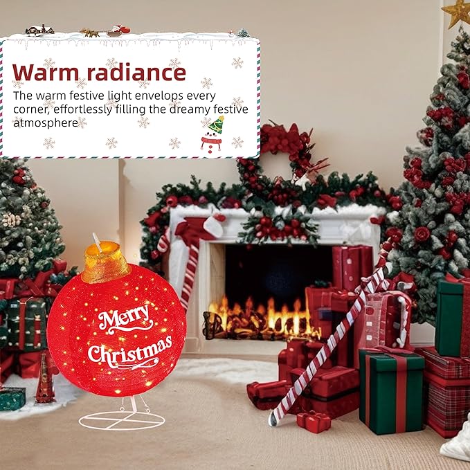 Lighted Pop-Up Outdoor Christmas Ornaments Set, Large Outdoor Christmas Decorations for Yard Lawn with 185 LED Lights & 8 Modes, with Reinforced Metal Base