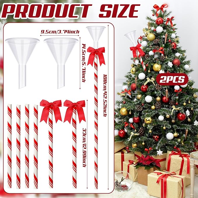 4 Pcs 40 Inch Plastic Christmas Tree Watering Funnel Red and White Striped Christmas Tree Watering System Longer Spout Xmas Device for Indoor and Outdoor Plants