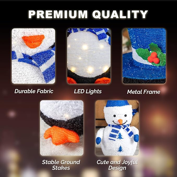 VINGLI 2 Pack 28 Inch Lighted Snowman Penguin Christmas Decorations, Prelit LED Outdoor Indoor Yard Lawn Garden Pathway Front Porch Home Holiday Winter Xmas Christmas Party Decor Display Set