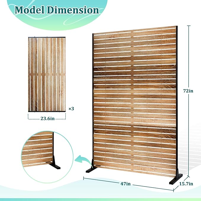 Metal Privacy Screen Outdoor Privacy Screen, Freestanding Fence Panel for Outside, 72''H×47''W, Decorative Screen Panel for Backyard/Patio/Deck