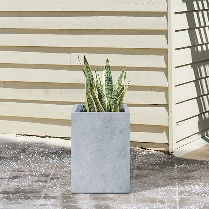 Kante 12.6" H Tall Rectangular Concrete Planters, Outdoor Indoor Lightweight Plant Pots with Drainage Hole and Rubber Plug, Modern Style for Home Garden Patio, Slate Gray