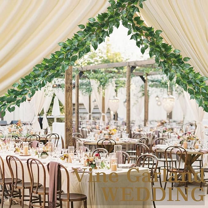Mizii 2 Strands Artificial Vines Ficus Garland 78" Fake Vine with Silk Green Leaves Faux Hanging Plants Greenery Decorations for Bedroom Table Centerpieces Wall Party Wedding Room Decor (Ficus)