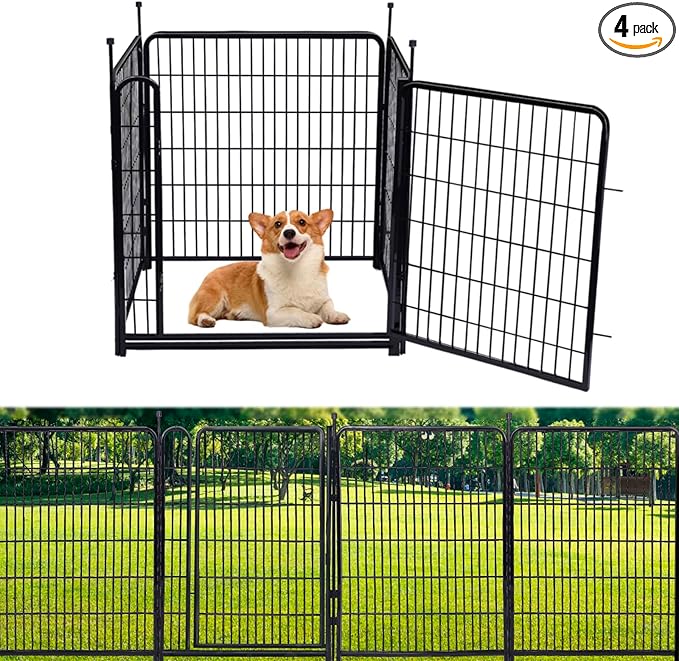 Tall Garden Fence and Borders, Wide Gate Low Threshold Fence Panels, 32 in(H) 4 Panels Total 8.9 Ft(L) Dog Digging Fences Barrier, Modular Fencing, Dog Fences Outdoor for Yard