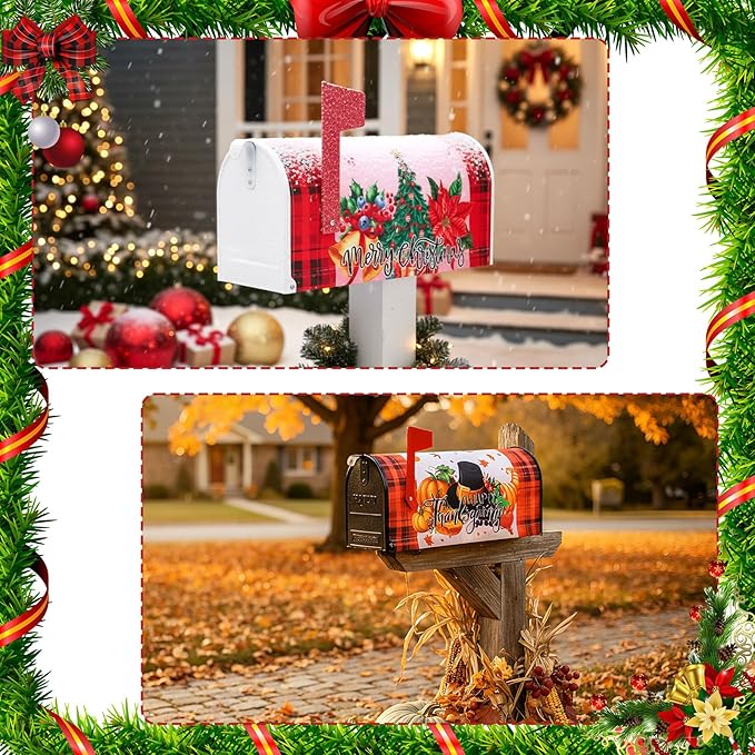 12 Pcs Seasonal Mailbox Covers Magnetic Standard Size 18 x 21 Inch Shamrocks Easter Spring Summer Fall Winter Magnetic Mailbox Covers for Garden Yard Outdoor Decor(Plaid Style)
