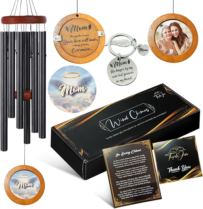 Personalized Memorial Wind Chimes with Custom Photo Pendant & Letter from Heaven | Sympathy Gift for Loss of Loved One, 32-Inch Outdoor Chime for Remembrance (Mother)