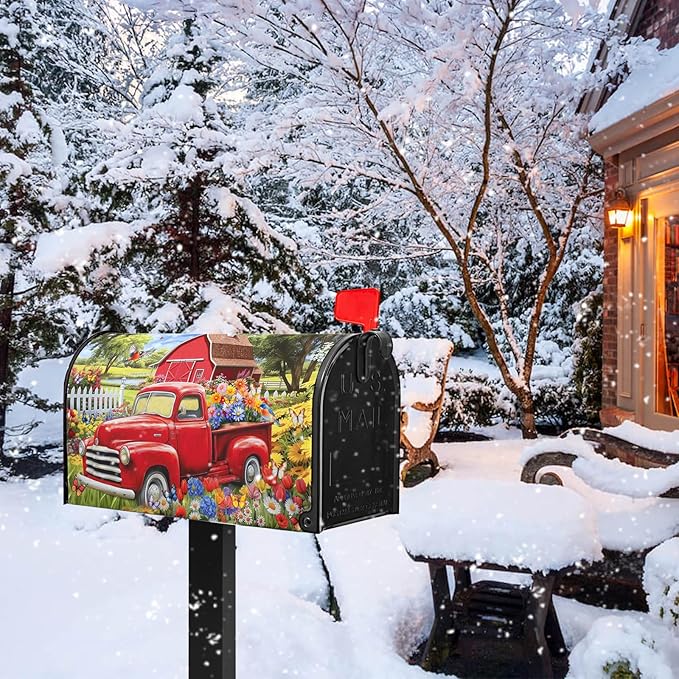 Red Truck Mailbox Cover Summer Mailbox Covers Magnetic Colorful Floral Mail Box Cover Standard Size 21x18 inch Decorations for Outside Garden Farmhouse Spring Butterfly