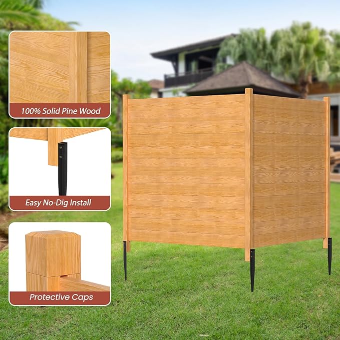 LILYPELLE 48in W x 48in H Air Conditioner Fence, 2 Panels Outdoor Wooden Fence Privacy Screen with Metal Stakes, Trash Can Pool Equipment Enclosure Outside Panels Decorative Fences
