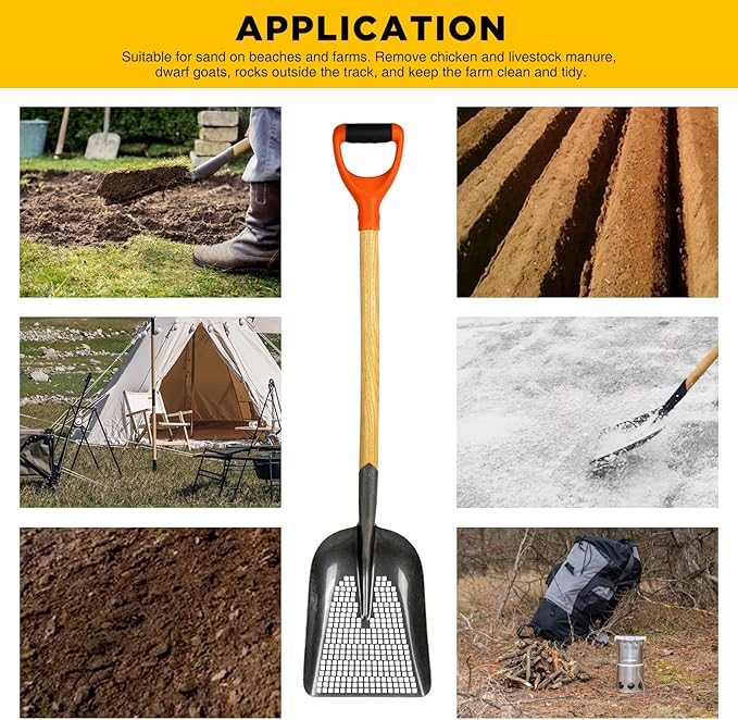 Sifting Scoop Shovel Steel Sand Sifter Treasure Shovel Digger Sifter for Farm Chicken Coop Goat Stall Sand Poop Cleaning, and Beach Digging Fun