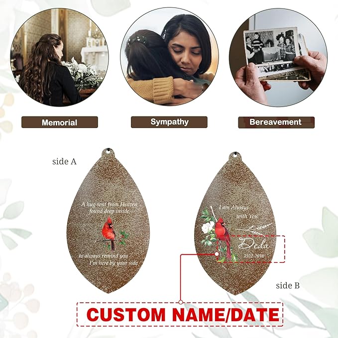 ASTARIN Custom Cardinal Memorial Wind Chimes, 35" Sympathy Gifts Wind Chime for Loss of Mom Dad Sister Son, Personalized Name Date Bereavement Condolence Gift for Outside Outdoor