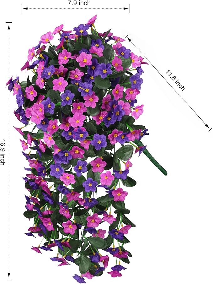 Artificial Fake Hanging Flowers Plants for Outdoor Outside Fall Decor, 2 PCS Faux Silk Daisy Mums Vines UV Resistant Realistic for Home Porch Patio Balcony Planter Decoration(Dark Purple and Fuchsia)