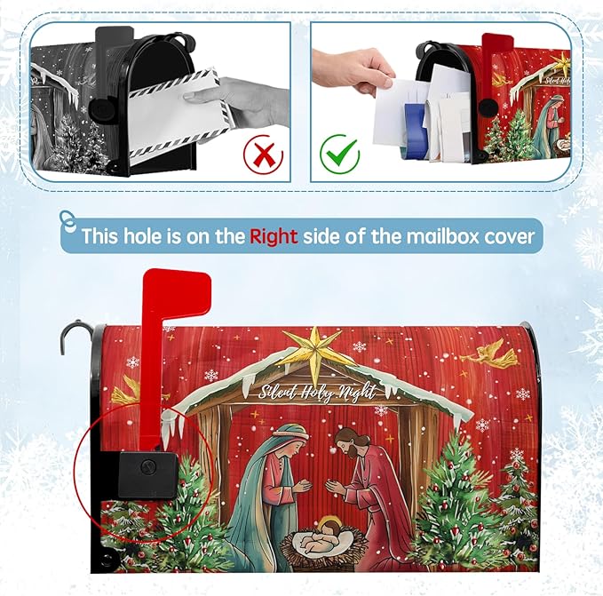 Christmas Mailbox Cover Holy Night Nativity Oversized Magnetic Mailbox Covers Religious Xmas Jesus Nativity Scene Decorative Post Letter Box Wrap for Winter Holiday Large Size 25.5 X 21 Inch