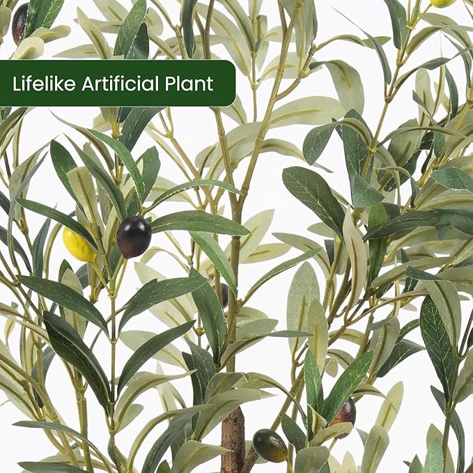 Artificial Fake Olive Tree 6FT Tall 2Pack Faux Silk Olive Tree for Home Living Room Office Decor Faux Artificial Plants Indoor Fake Potted Plants with Fruit & Free Moss