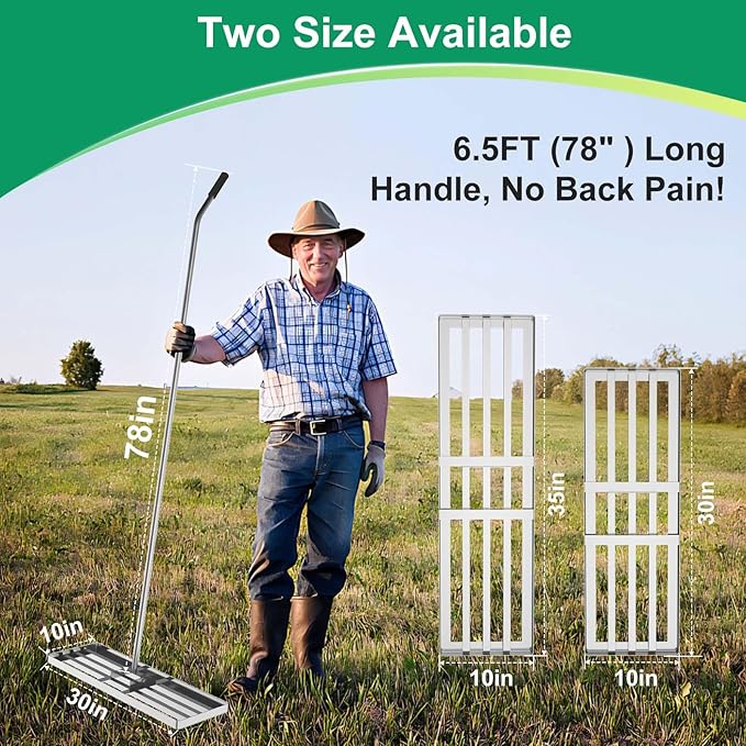 Lawn Leveling Rake, Lawn Leveler Tool with 6.5ft Handle Rakes, 304Stainless Steel Yard Leveling Rake, Heavy Duty Soil Leveling Rakes for Backyard, Garden, Farm, Pasture (35x10inch-6.5FT)