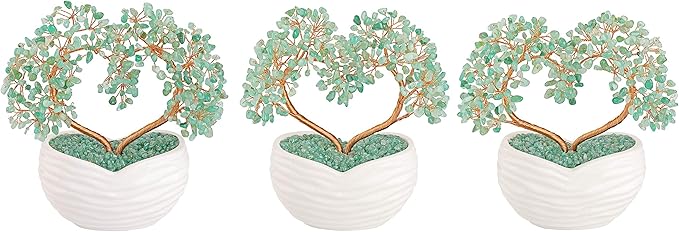 Jovivi Green Aventurine Gemstone Heart Money Tree Feng Shui Bonsai for Reiki Healing Chakra Stone Balancing Energy Generator Spiritual Meditation Home Interior Office Decor 7.87"-8.26"