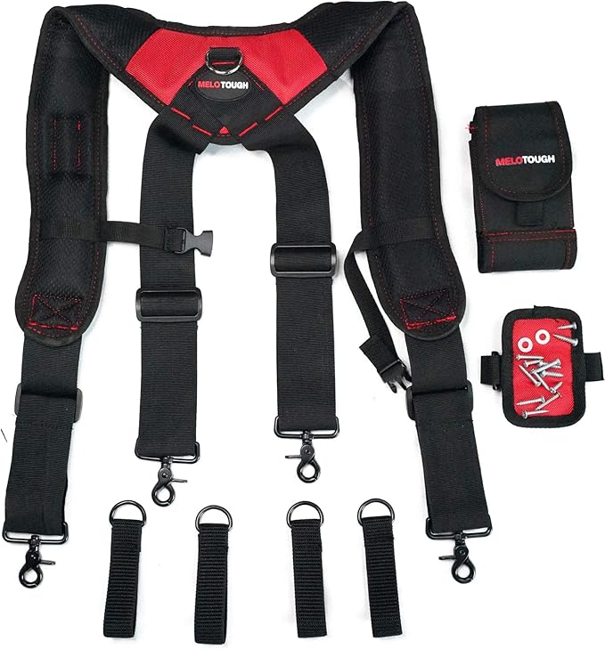 MELOTOUGH Magnetic Tool Belt Suspenders with Magnetic WristBand for Work Belt Padded Suspenders Constrcution
