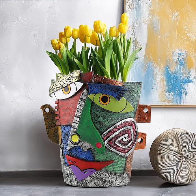 Abstract Face Flower Pots Head,Creative Inspiration Succulent pots,Head Planter with Drainage Hole,Colorful Plant Pots for Outdoor Garden Decor Home Art Decoration(Frowning