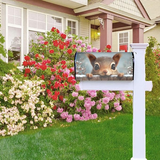 Winter Squirrel Mailbox Covers Magnetic Letterbox Covers 21x18 Inch for Garden Outdoor Decoration