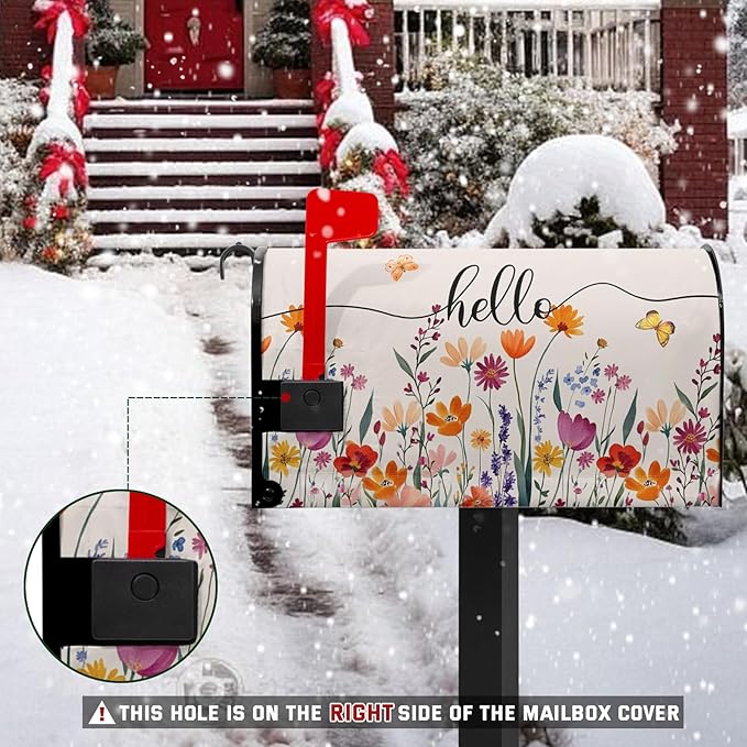 Hello Floral Mailbox Cover Summer Orange Flower Mailbox Covers Magnetic 25.5x21 inch Fall Watercolor Flowers Post Letter Box Cover Home Decor Outdoor Yard Decoration for Garden