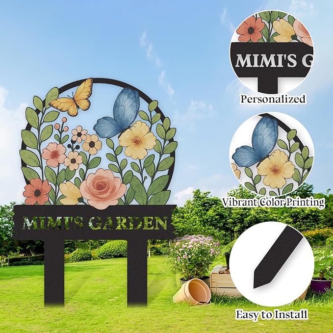 Personalized Garden Signs, Colorful Flowers Garden Decor for Outside, Decorative Yard Stakes, Metal Yard Art, Patio Decor, Custom Last Name Sign, Lawn Art, Gardening Gifts Color03