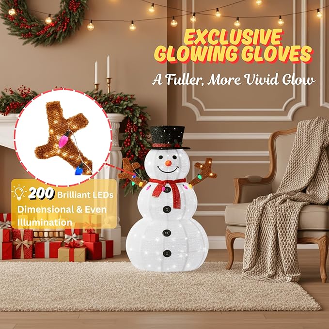 Christmas Decor Snowman, 5 ft Prelit White Christmas Decorations Snowman Ornaments with Magic Hat Multicolored Lights for Christmas Holiday Party Yard, Garden, Porch, Lawn, Red