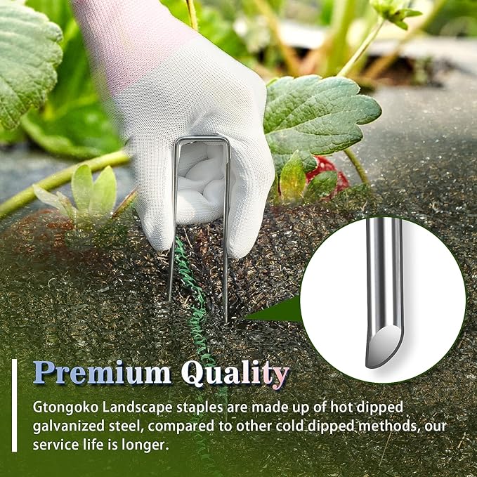 Gtongoko 50 Pack 4 Inch Galvanized Landscape Staples Garden Stakes Plant Cover Stakes 11 Gauge Lawn Staples Fence Stakes Ground Stake for Landscaping Securing Weed Barrier Fabric