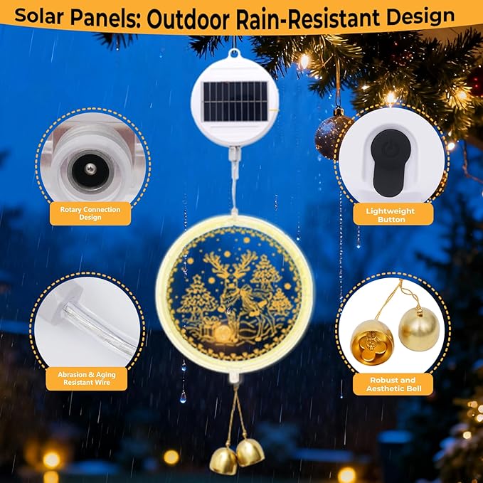 Solar Hanging Lights - Outdoor Indoor Christmas Decorations for Window, Garden, Patio, Porch,Holiday Home Decor, (Reindeer)