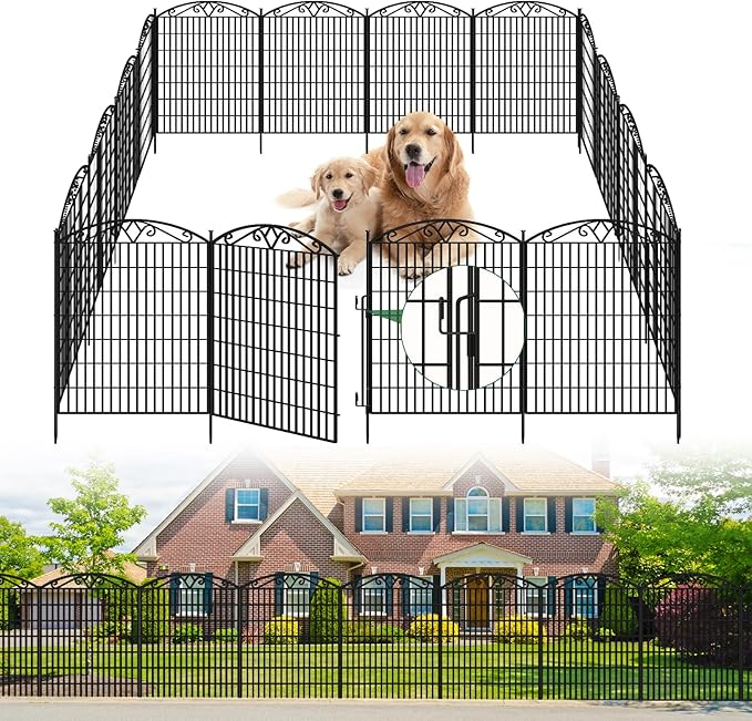 Outdoor Dog Fence for Yard, 10 Pack Fences with Latch Suitable for Patio Garden Yard, 33in(H) x 21.6ft(W) Decorative Fencing Panels for Detering Animals (10 Packs)