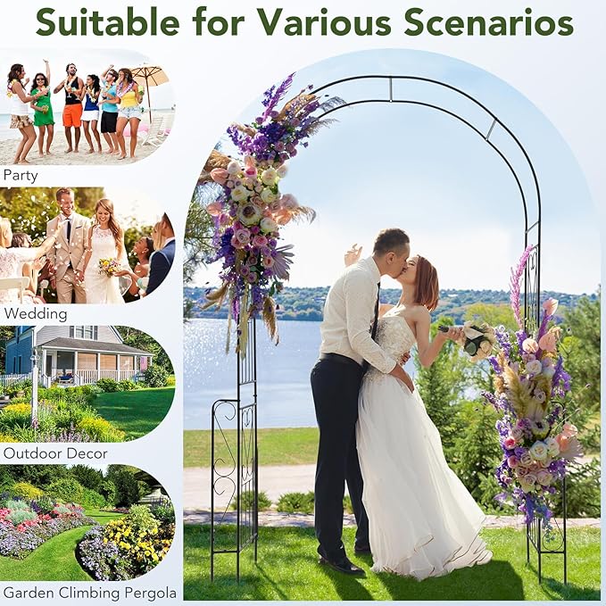 Moccha 7.9 FT Garden Arch Trellis, Metal Pergola Arbor for Climbing Plants Vines Roses, Outdoor Wedding Archway with Sturdy Steel Frame, Garden Arbor for Wedding Party Ceremony Decoration