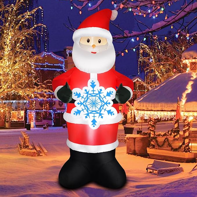 7FT Christmas Inflatable Outdoor Decoration Blow Up Santa Claus Hold Snowflake Yard Decor Built-in LED Lighted Xmas Garden Lawn Patio Party Holiday Ornaments