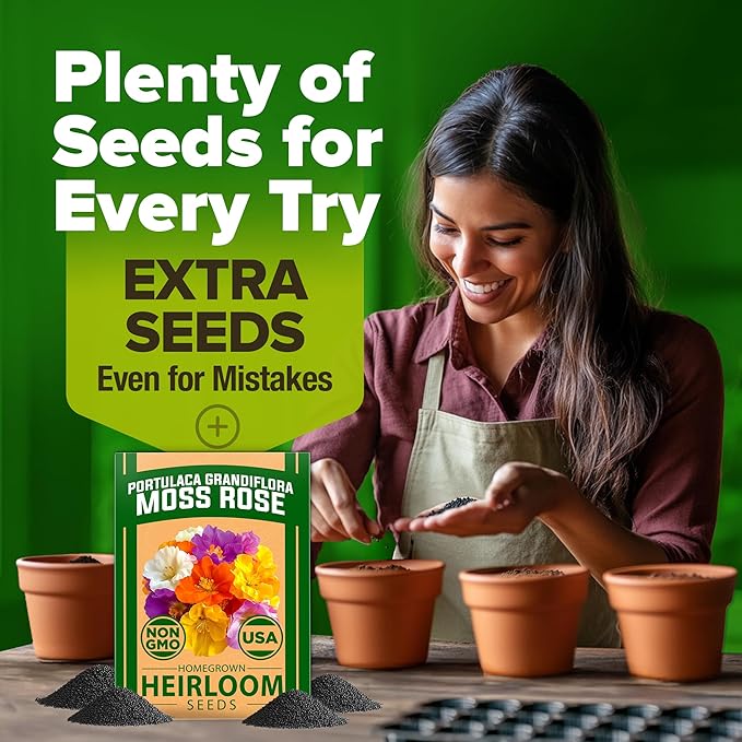 HOME GROWN 23,500+ Moss Rose Seeds (Bulk Pack) Annual Flower for Ground Cover - Heirloom Non GMO Portulaca Seeds for Planting Outdoors - Great for Low-Maintenance Gardens (Portulaca grandiflora)