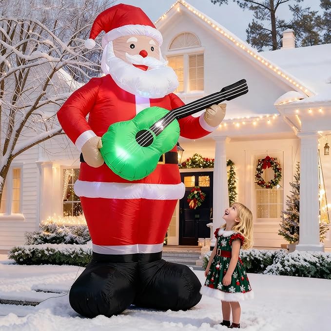 TRMESIA 8FT Inflatable Santa Claus Decoration,Indoor Outdoor Christmas Decor for Yard Lawn Garden Holiday Parties LED Lighted for Festive Atmosphere,with Guitar Xmas Blow up Decoration