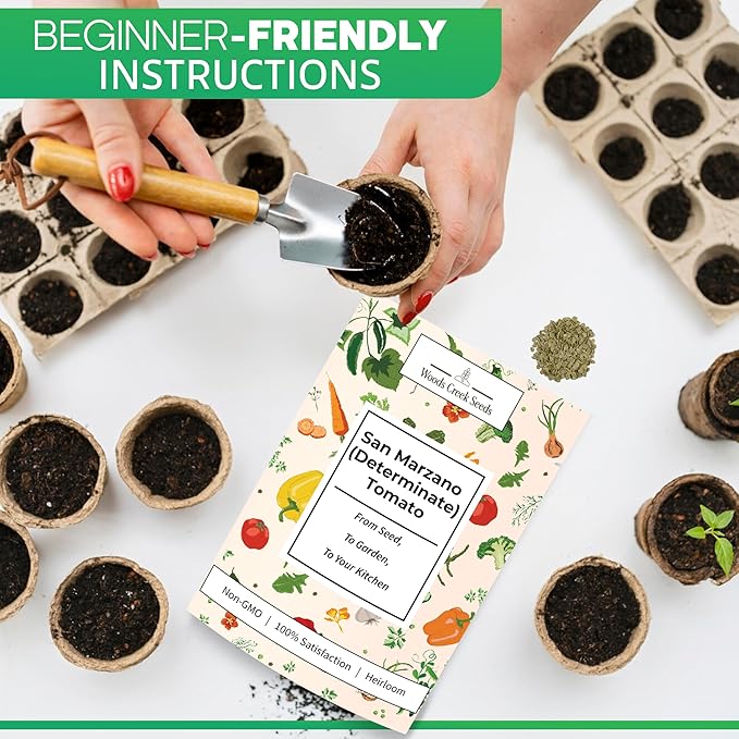 Woods Creek Seeds: San Marzano Tomato Seeds for Planting - Heirloom Tomato Seeds for Planting Outdoors, Indoors, Patio or Home Plant Garden - Non-GMO Seed Pack of Tomatoes for Italian Paste Variety