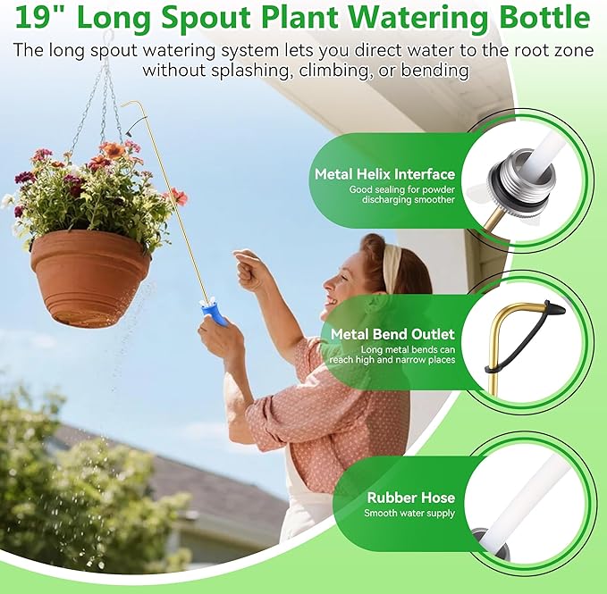 Dreyoo Squeeze Bottle for Hanging Plants, 19" Long Spout Plant Watering Bottle, Easy Squeeze Indoor/Outdoor Watering Can Alternative, Precise Sprinkling for Hanging Baskets, Houseplants, 8oz(Blue)