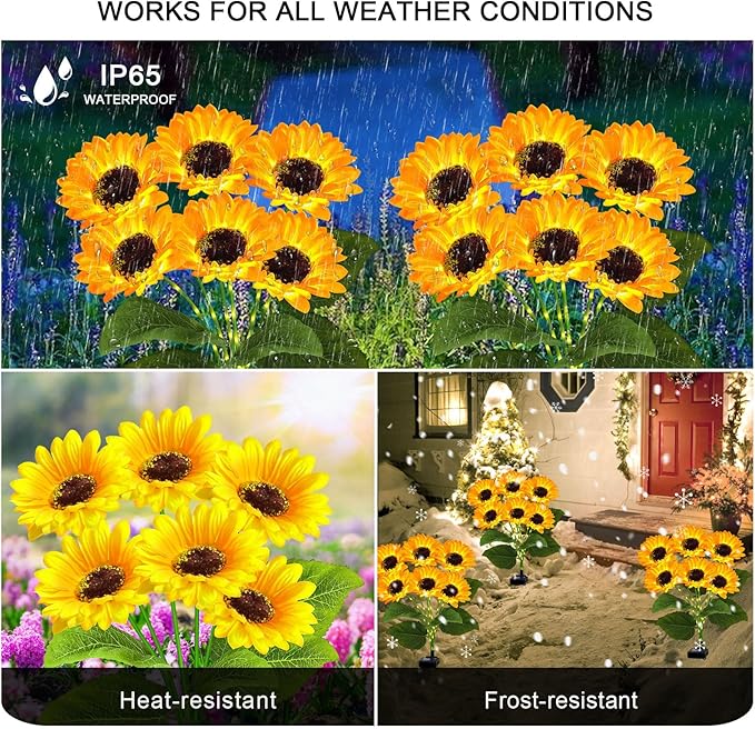 4 Pack with 24 Solar Sunflower Lights Outdoor Decorative Lights for Garden Gift for Mom and Friends, IP65 Waterproof Sunflower Garden Stake Lights for Yard Patio Lawn Pathway