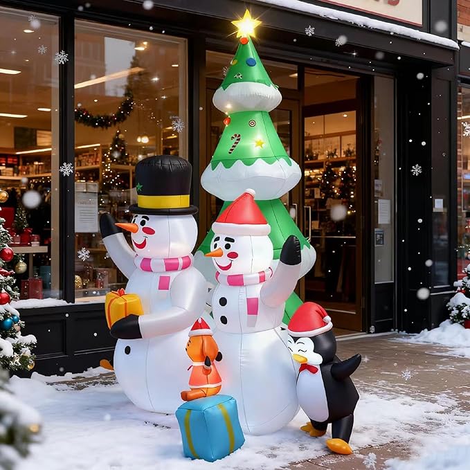 8FT Christmas Inflatable Outdoor Decorations, Snowman Penguin Christmas Tree Inflatable Courtyard Decorations, Courtyard, Garden, Lawn Winter Decorations