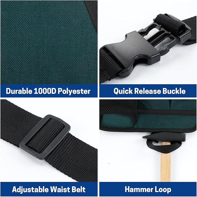 Garden Tool Belt, 6 Pocket Gardening Tool Waist Pouch with Adjustable Waist Strap, Gardening Belt Apron for Men Women