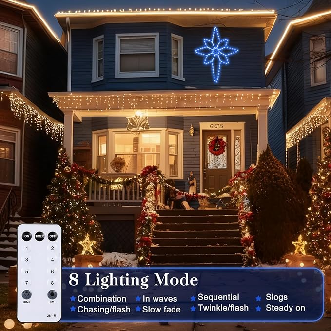 43"x32" Extra Large Christmas Bethlehem Star Shaped Lights Outdoor Window 125 LED Christmas Star Plug Operated Lights Nativity Holy with Timer and 8 Functions for Xmas Holiday Party Decor