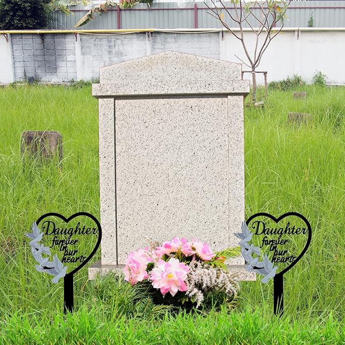 HPMAISON 11 inch Metal Daughter Memorial Stake Grave Decorations for Cemetery Gravesite Sympathy Markers Waterproof Memorial Gifts for Loss of Daughter Tombstones Plaque Outdoors Lawn Yard Decor