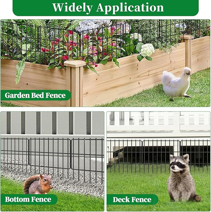 24 Panels Animal Barrier Fence, 1.25" Gap No Dig Fence, 17 in(H) X 26 Ft(L) Rustproof Metal Garden Fences Border Dog Rabbit Blocker, Small Wire Bottom Fencing for Outdoor Yard Patio Black