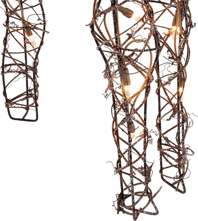 Alpine Corporation 35" Tall Outdoor Lighted Rattan Reindeer Christmas Yard Decoration with 60 Warm White LED Lights for Lawn Display, Brown