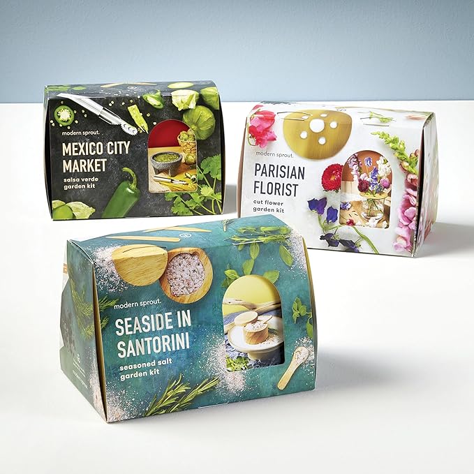 Modern Sprout Travel Trio Mexico City Market; Travel-Inspired Seed Kit with Jalapeno Deseeder, Organic Seed Starting; Gardening Gift (Mexico City Market)