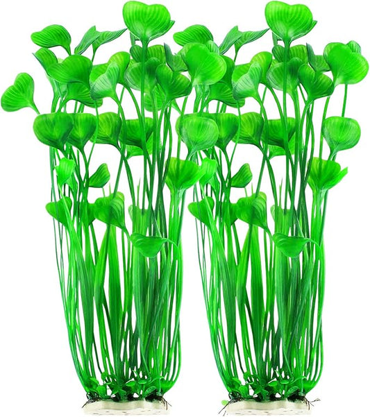 MyLifeUNIT Plastic Fish Tank Plants, 2 Pack Artificial Tall Aquarium Plants for Fish Tank Decor, 15.75 Inches (Green)
