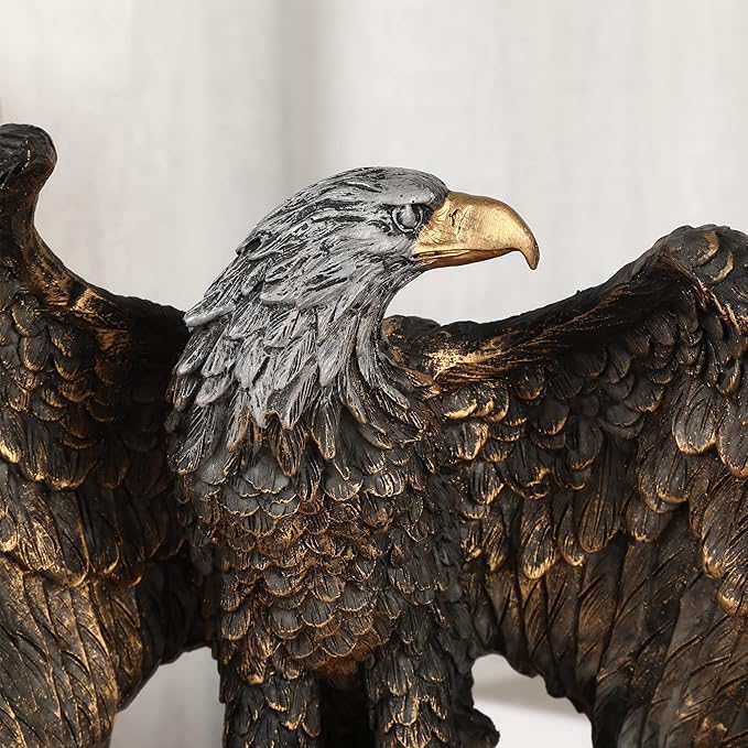 H&W 10.25" Tall Patriotic Eagle On Rocks Statue Wild Bird Eagle Decorative Bronze Patina Resin Figurine