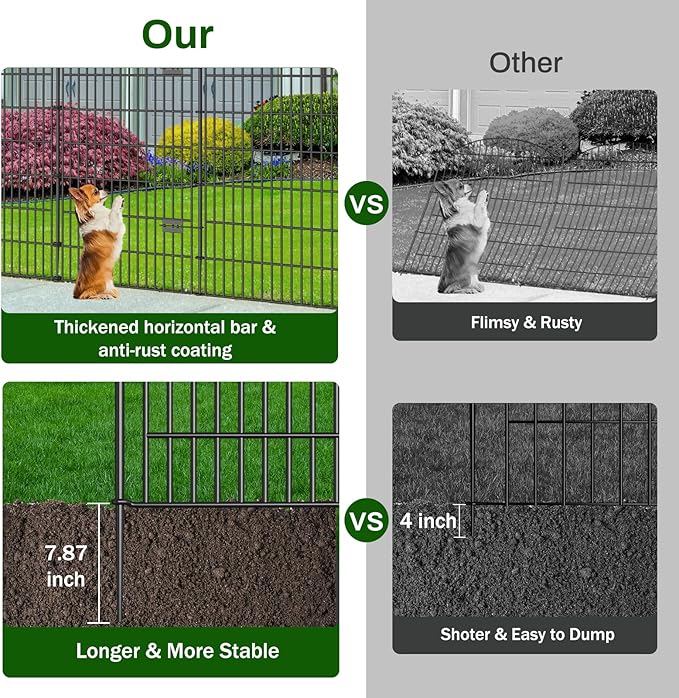 5 Panel No Dig Decorative Garden Fence with Gate - 48in H x 11.2ft L, Tall Animal Barrier for Dogs Rabbits, Rustproof Metal Wire Panels for Yard, Patio, and Outdoor Border Use